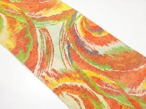 手織り紬　抽象模様織り出し名古屋帯